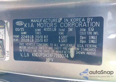 2015 Kia Soul + z USA, uszkodzony, nr VIN KNDJP3A5XF7193074